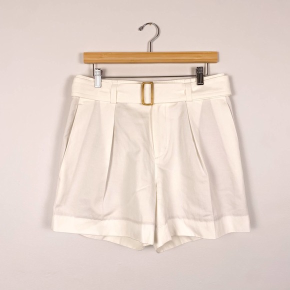VINCE Belted Linen Blend Twill Shorts White 8 - Picture 3 of 9